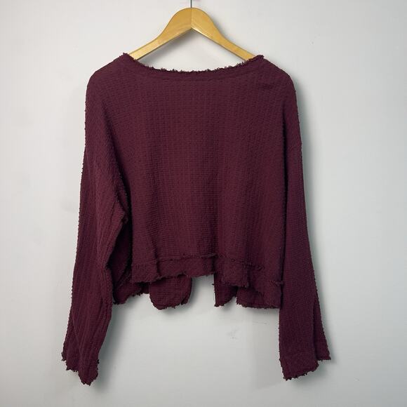 FREE PEOPLE WALKING IN HUECO Tie Back LONG SLEEVE Size Medium TOP RASPBERRY - Picture 1 of 6